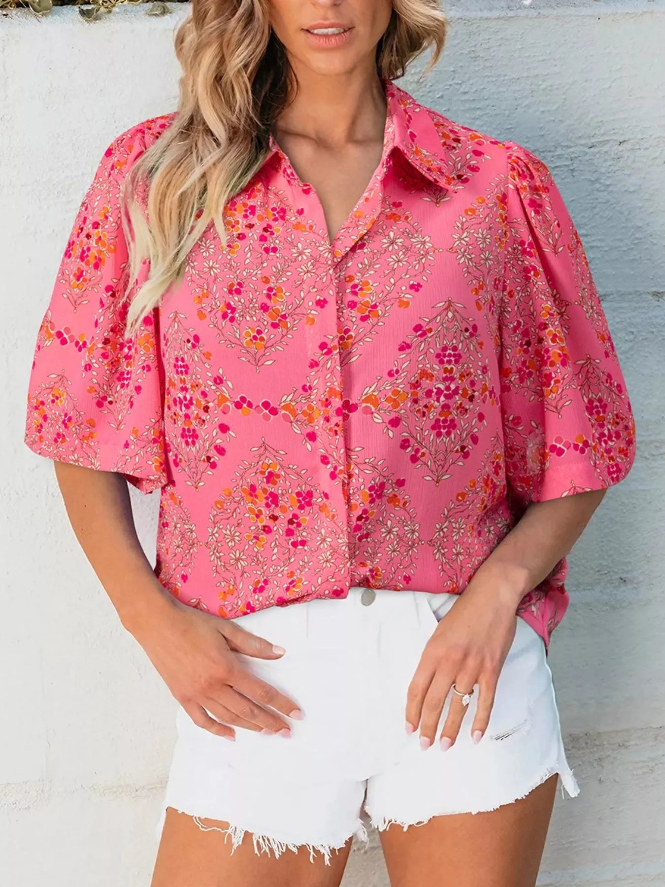 Floral Print Puff Sleeve Shirt Main image