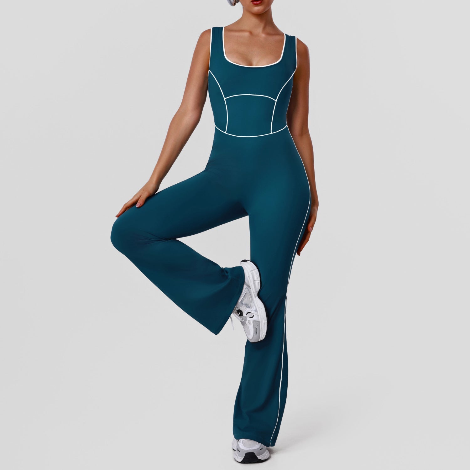 Hollow Out Cutout Contrast Color Shaping Yoga Bodysuit Peach Hip Micro Pull Jumpsuit Fitness Sportswear with Pad Main image