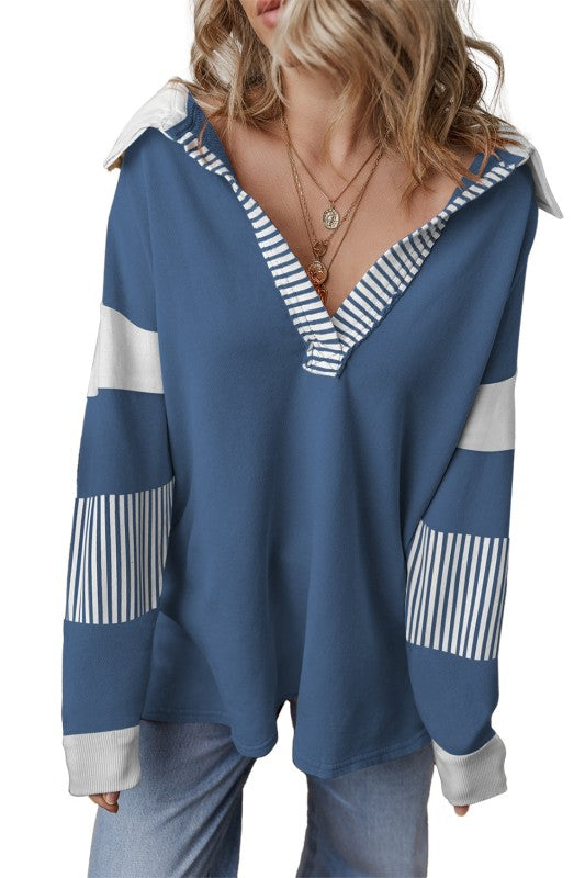 Coastal Patchwork Collared Pullover