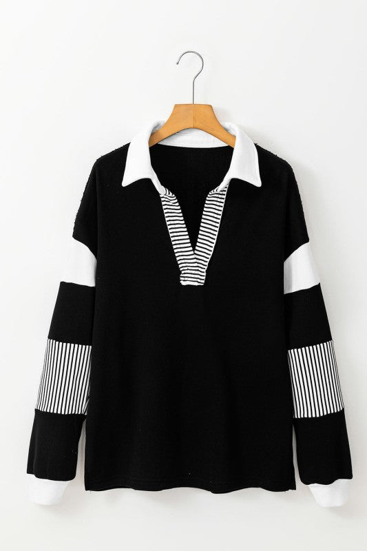 Coastal Patchwork Collared Pullover