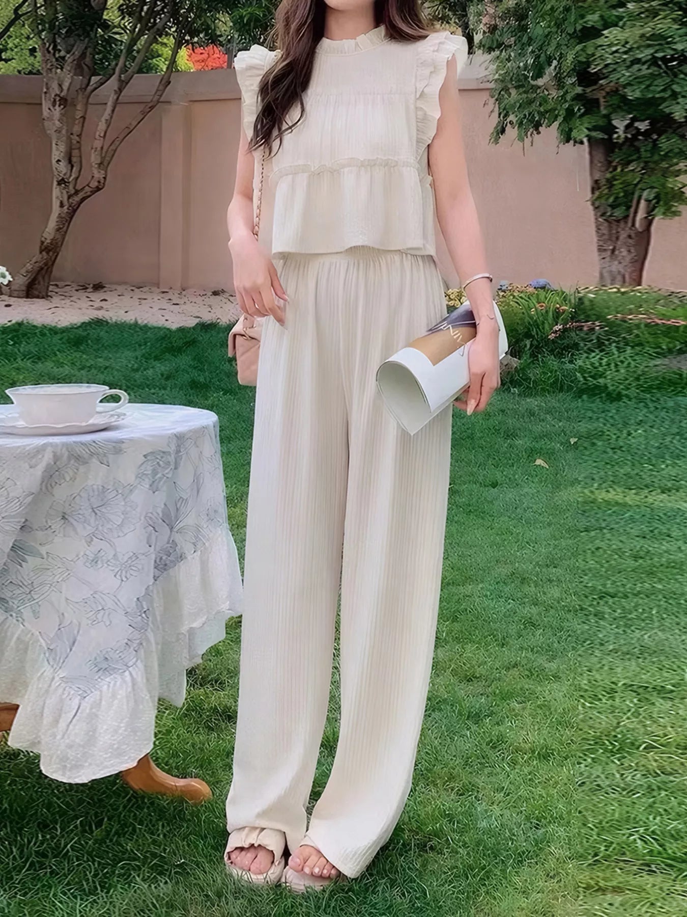 Ruffled Sleeveless Top and Wide Leg Pants Set Secondary image