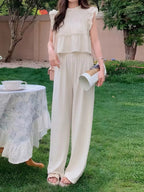 Ruffled Sleeveless Top and Wide Leg Pants Set