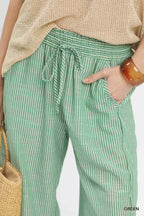 Umgee Linen Blend Striped Wide Leg Pants