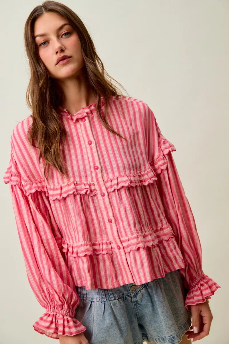 SO ME Variegated Stripe Reversible Flowy Boho Blouse Main image