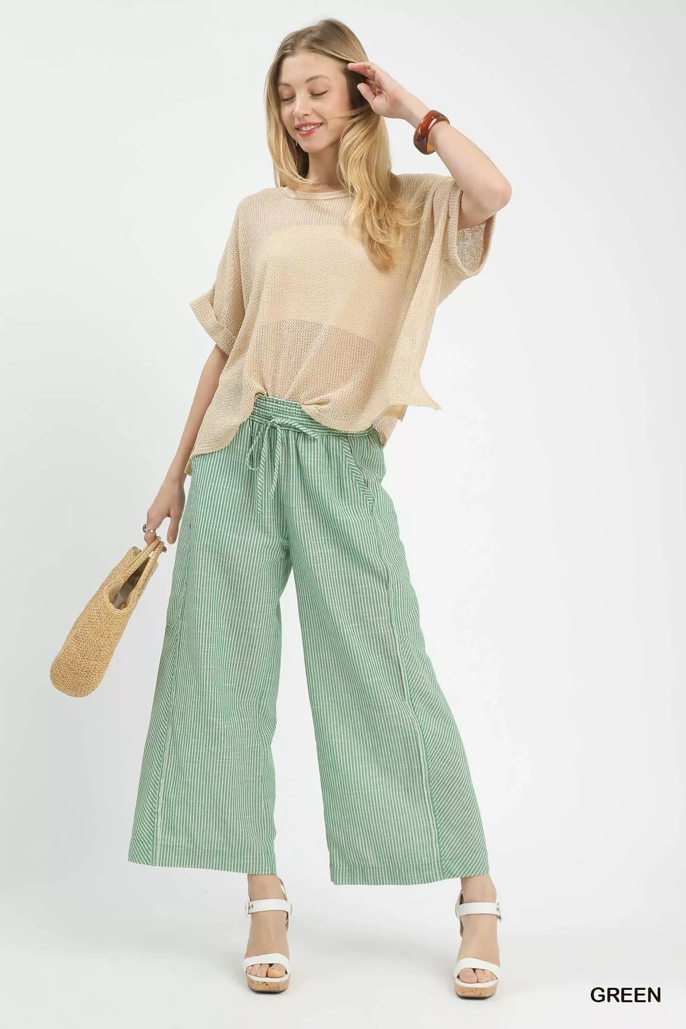 Umgee Linen Blend Striped Wide Leg Pants Secondary image