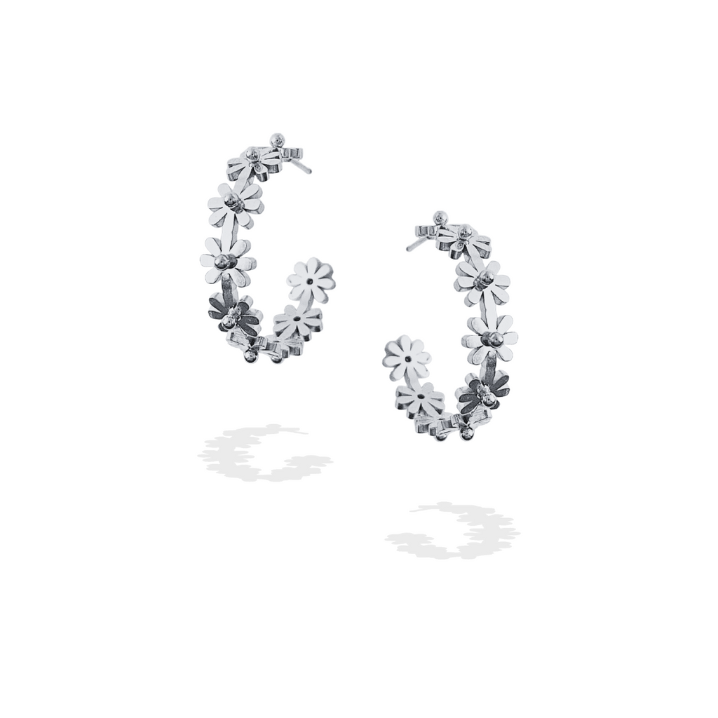 Silver Garden Party Daisy Hoop Earrings