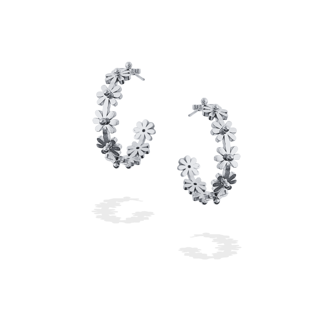Silver Garden Party Daisy Hoop Earrings