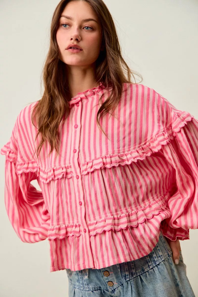 SO ME Variegated Stripe Reversible Flowy Boho Blouse Secondary image