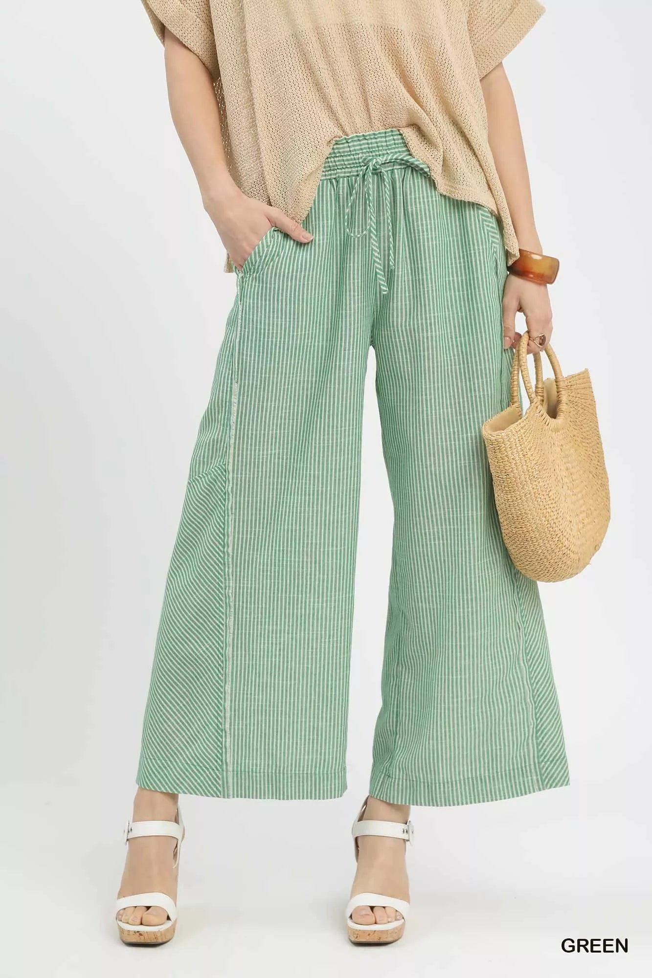 Umgee Linen Blend Striped Wide Leg Pants Main image