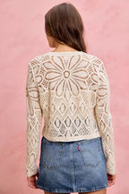 SO ME Crochet Knit Long Sleeves Cardigan Sweater
