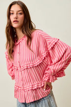 SO ME Variegated Stripe Reversible Flowy Boho Blouse