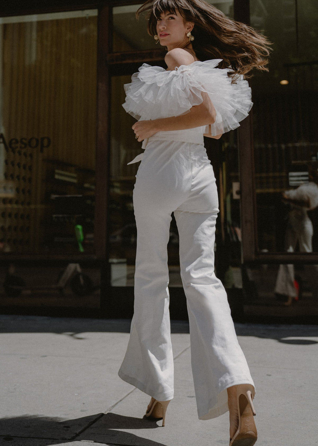 A POWER MOOD WHITE DENIM JUMPSUIT