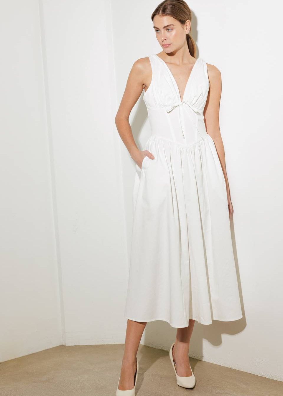 FANCIFUL ESCAPES WOVEN MIDI DRESS