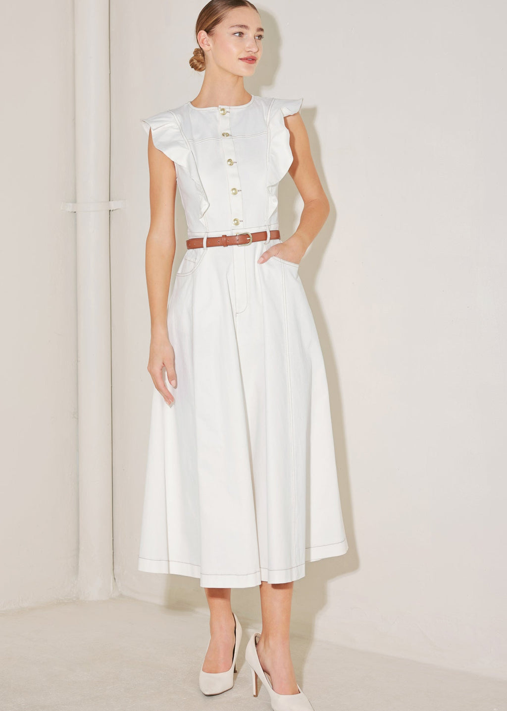SOFT POWER STORY WOVEN MIDI DRESS
