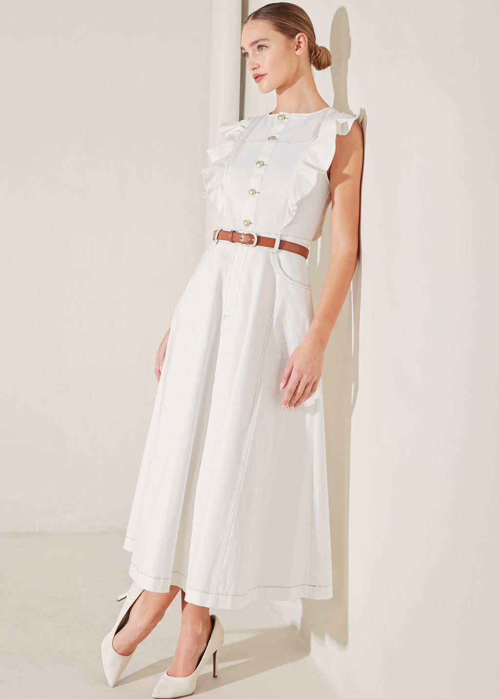 SOFT POWER STORY WOVEN MIDI DRESS