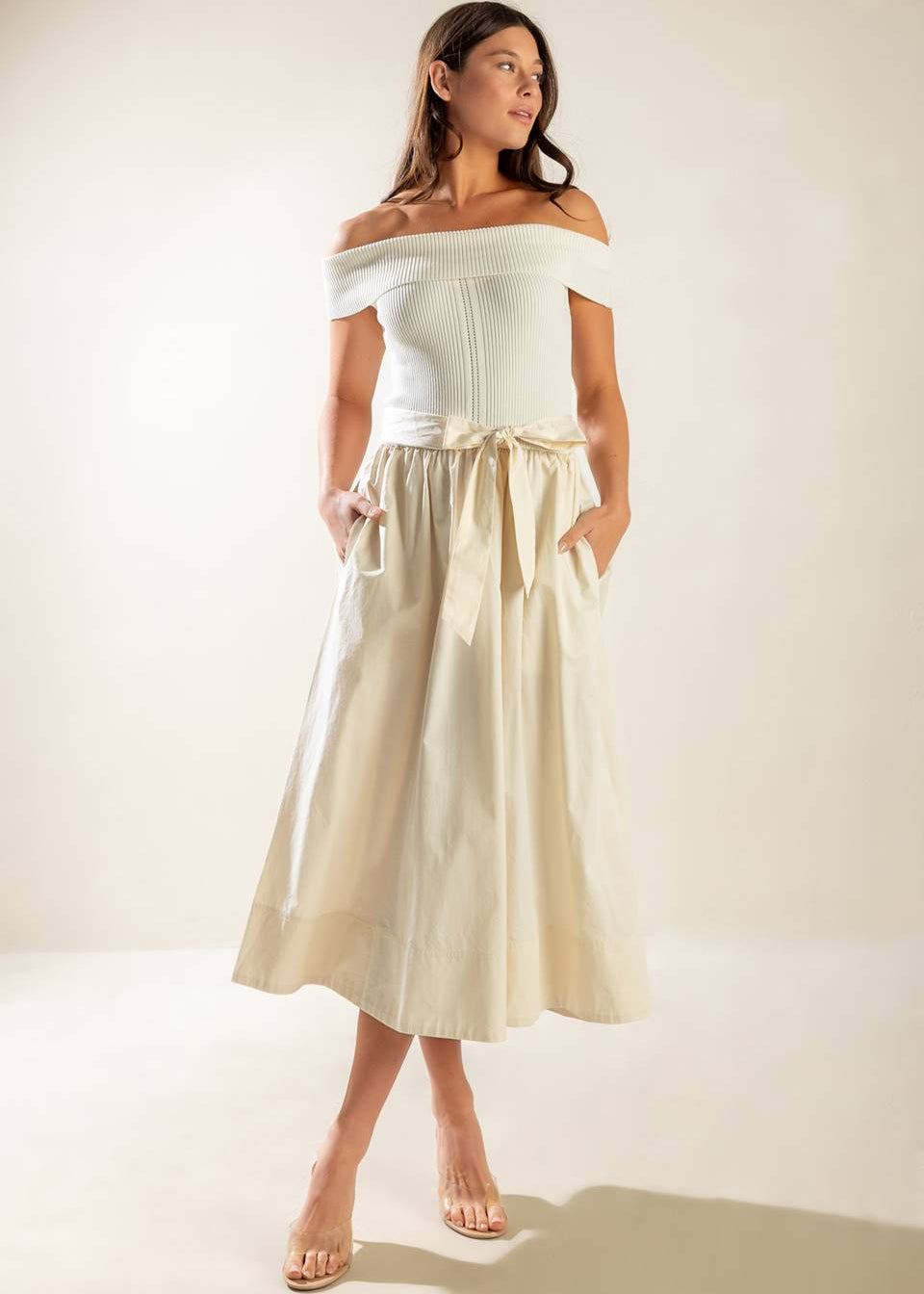 SOCIAL SEASON  OFF SHOULDER MIDI DRESS Main image
