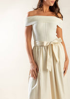 SOCIAL SEASON  OFF SHOULDER MIDI DRESS