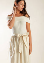 SOCIAL SEASON  OFF SHOULDER MIDI DRESS