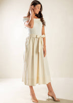 SOCIAL SEASON  OFF SHOULDER MIDI DRESS