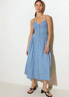 THE SIENNA BUTTON-FRONT DENIM MIDI DRESS