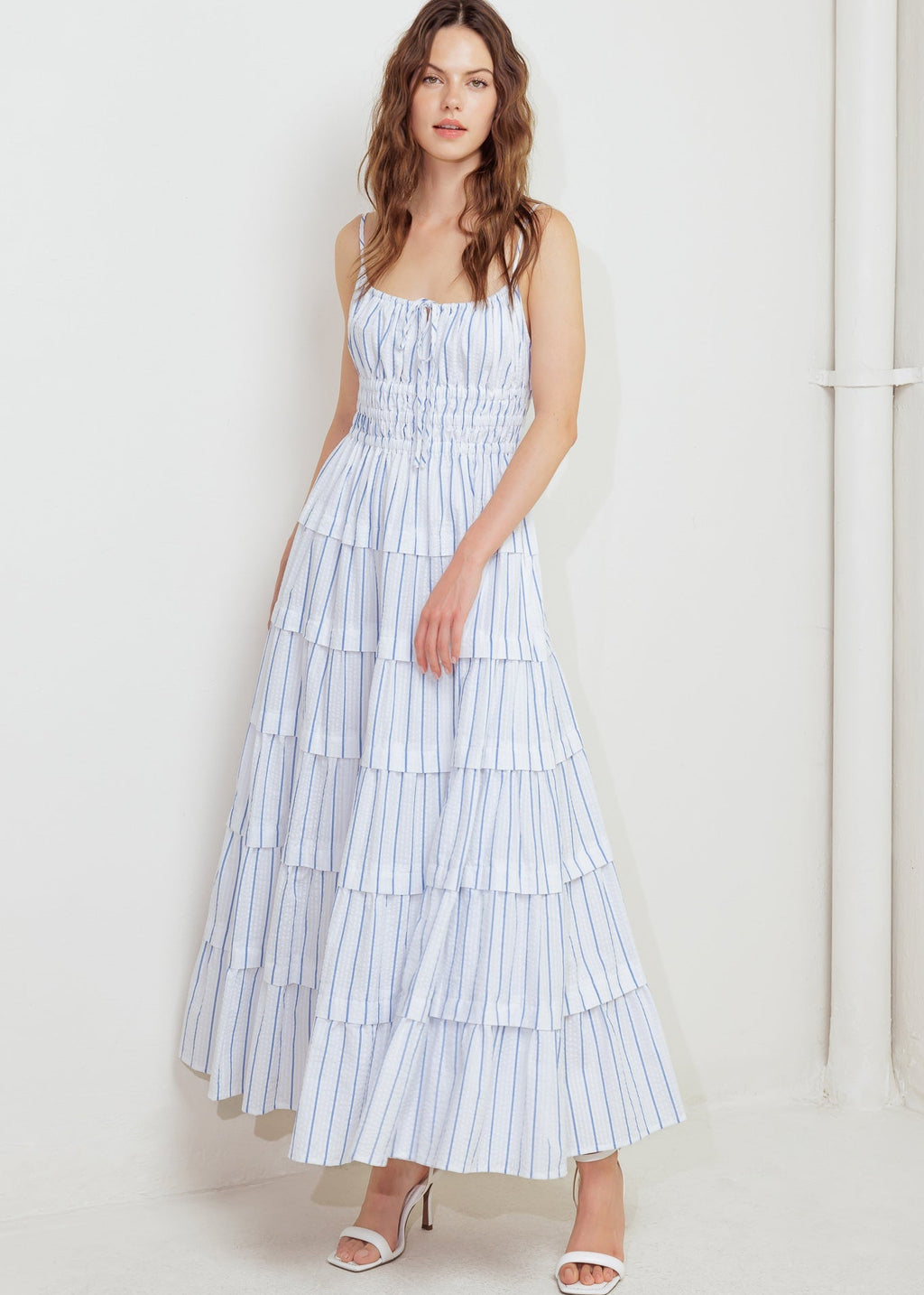 SEASIDE TIERED MIDI DRESS