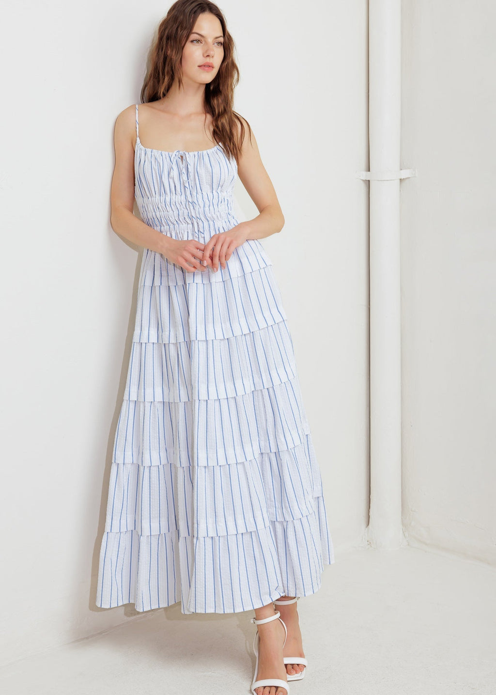 SEASIDE TIERED MIDI DRESS
