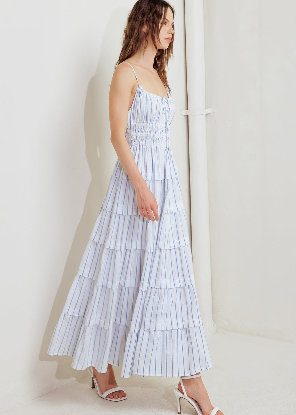 SEASIDE TIERED MIDI DRESS