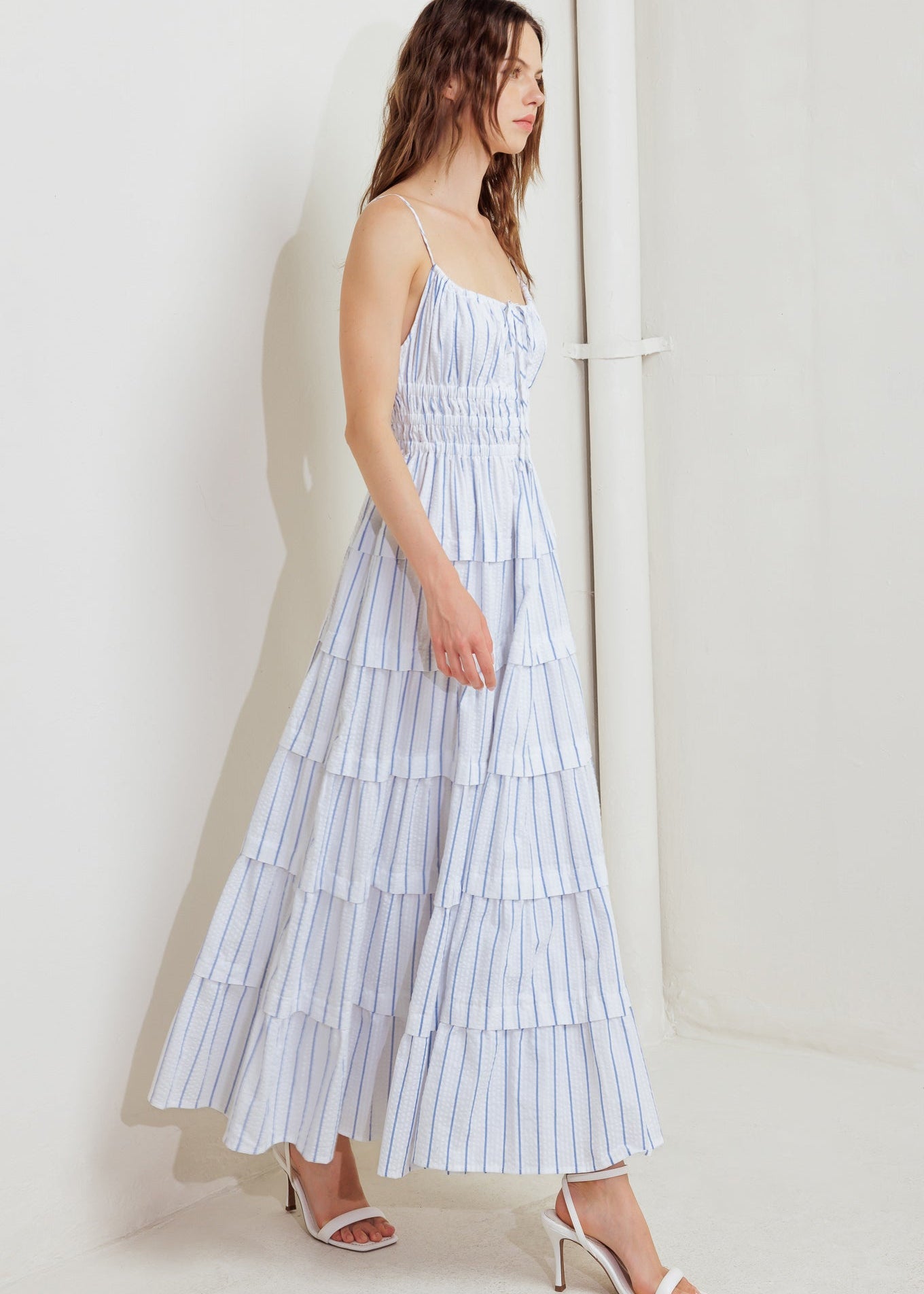 SEASIDE TIERED MIDI DRESS