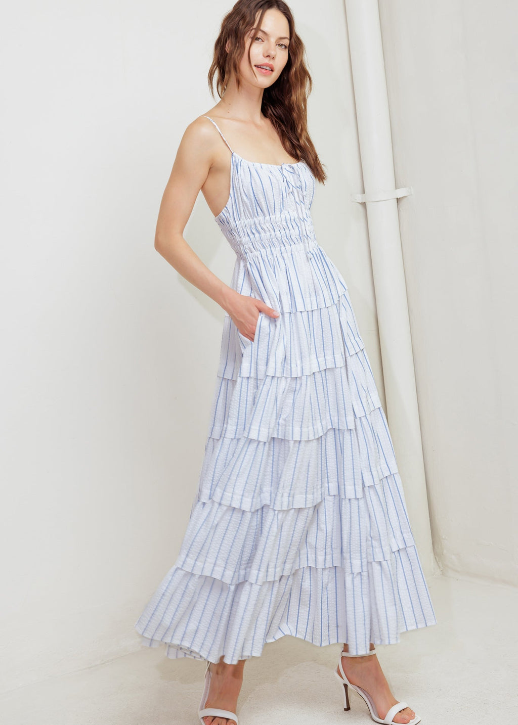 SEASIDE TIERED MIDI DRESS
