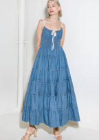 THE MARLOWE TIERED DENIM MIDI DRESS