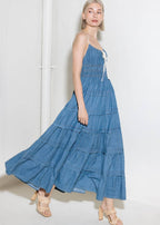 THE MARLOWE TIERED DENIM MIDI DRESS