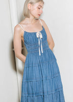 THE MARLOWE TIERED DENIM MIDI DRESS