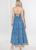 THE MARLOWE TIERED DENIM MIDI DRESS