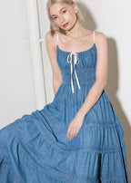 THE MARLOWE TIERED DENIM MIDI DRESS