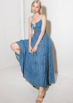 THE MARLOWE TIERED DENIM MIDI DRESS