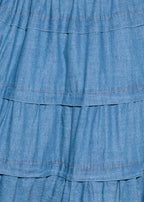 THE MARLOWE TIERED DENIM MIDI DRESS