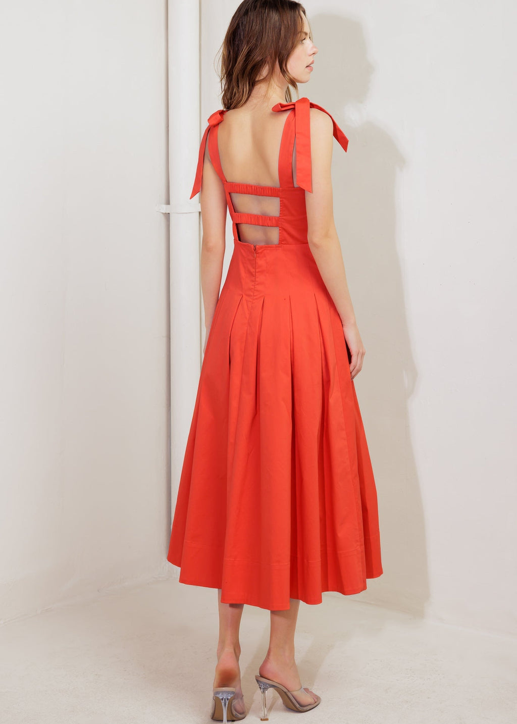 SUN KISSED FLAME TIE SHOULDER MIDI DRESS