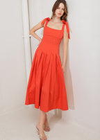 SUN KISSED FLAME TIE SHOULDER MIDI DRESS