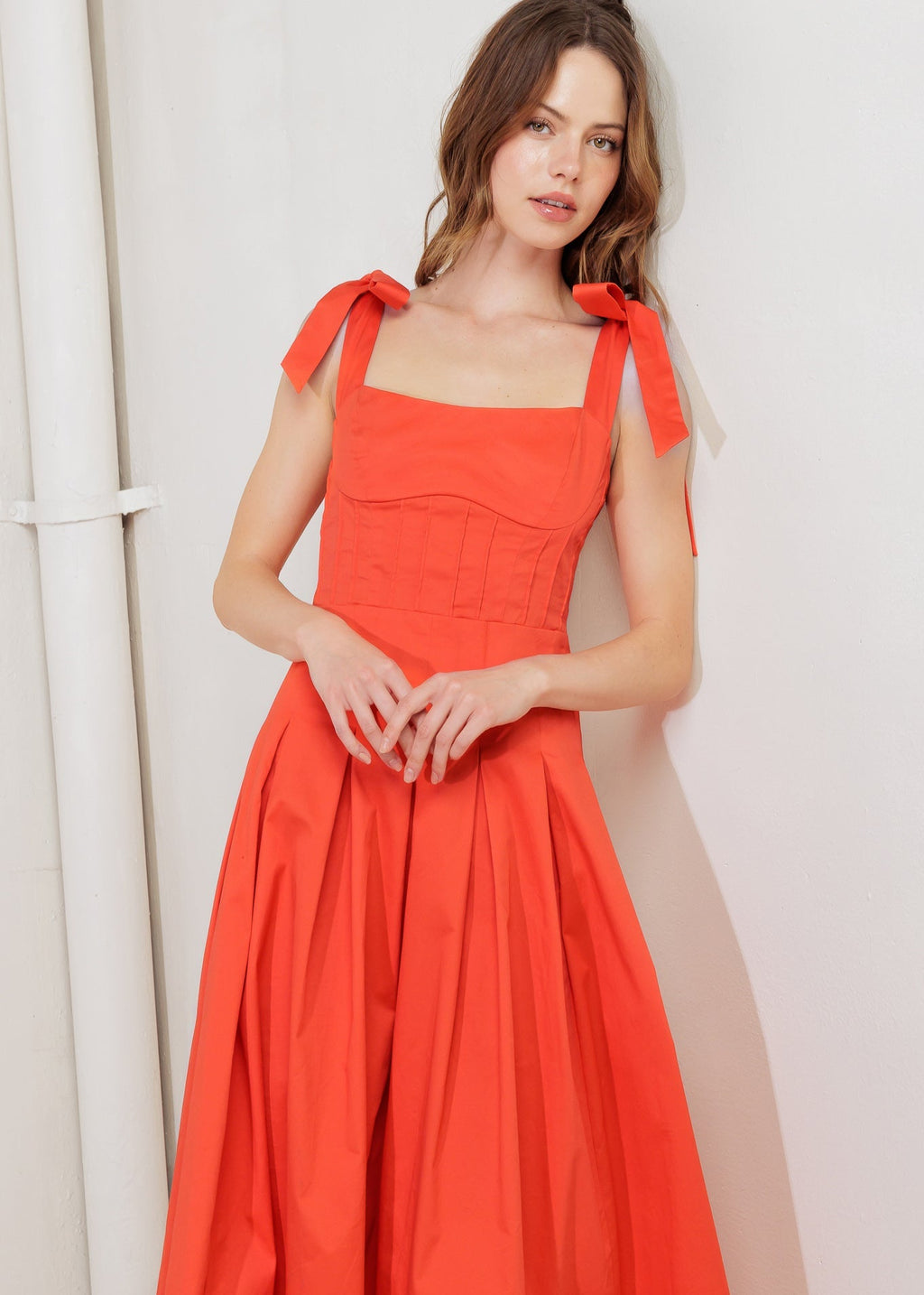 SUN KISSED FLAME TIE SHOULDER MIDI DRESS