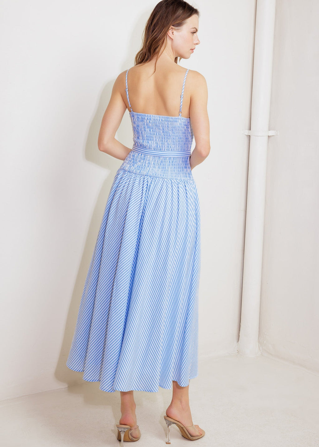 BLUE SKIES SEABREEZE STRIPED MIDI DRESS