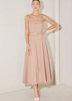 ELEVATED NEUTRAL BLUSH WOVEN MIDI DRESS