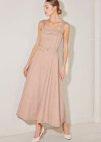 ELEVATED NEUTRAL BLUSH WOVEN MIDI DRESS