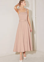 ELEVATED NEUTRAL BLUSH WOVEN MIDI DRESS