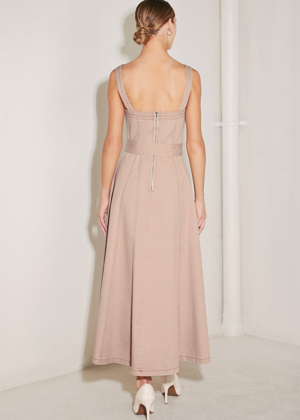 ELEVATED NEUTRAL BLUSH WOVEN MIDI DRESS