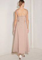 ELEVATED NEUTRAL BLUSH WOVEN MIDI DRESS