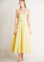 THE GOLDEN MEADOW STRAPLESS MIDI DRESS