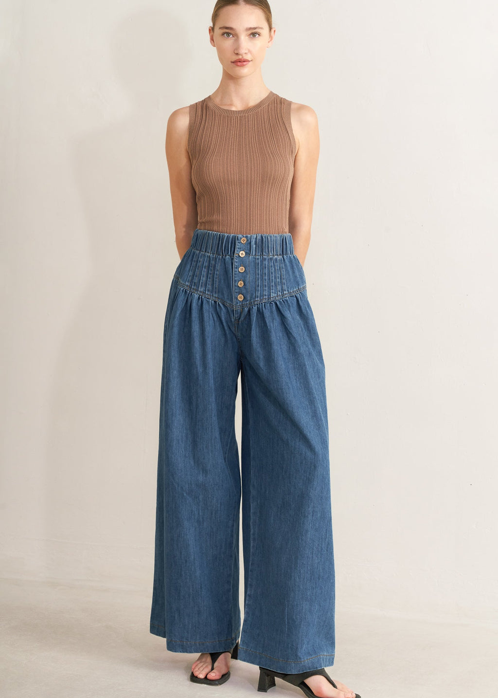 THE ARIA PINTUCK DENIM PANT