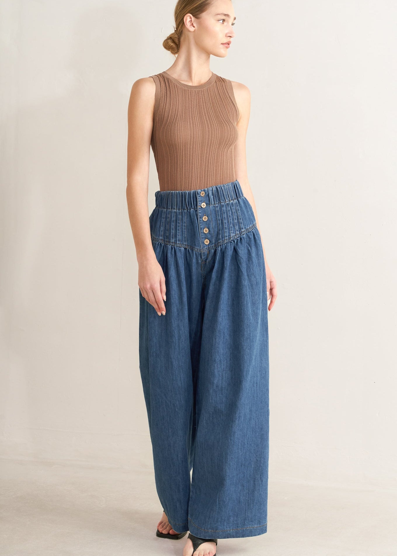 THE ARIA PINTUCK DENIM PANT