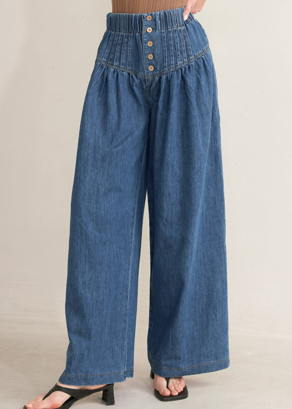 THE ARIA PINTUCK DENIM PANT