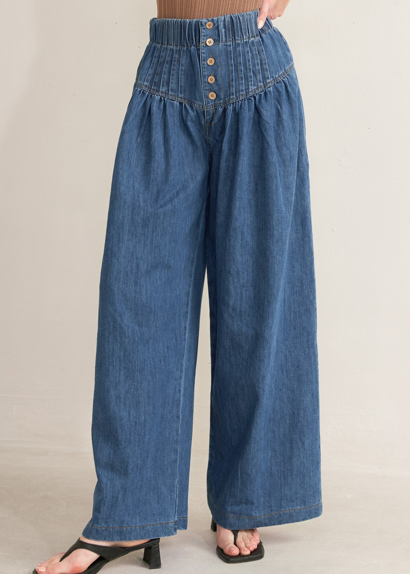 THE ARIA PINTUCK DENIM PANT